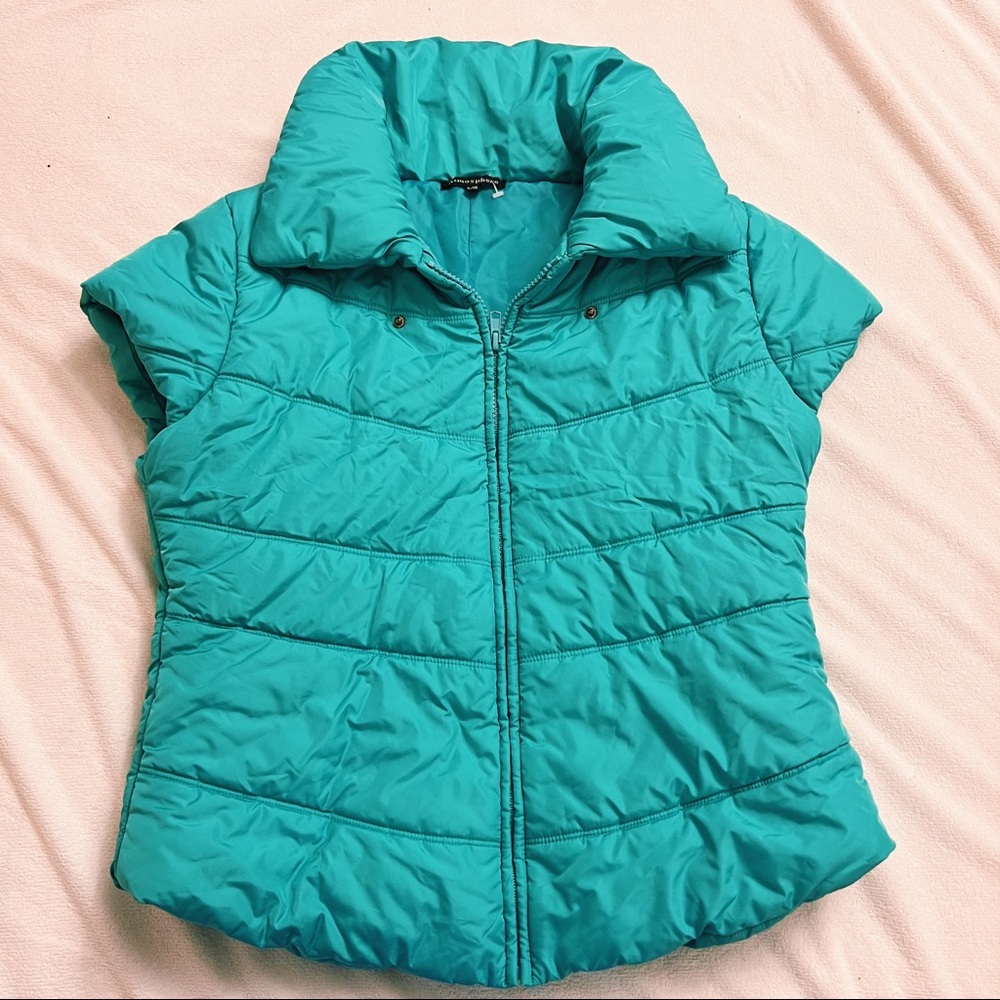 *NWOT* Atmosphere Puffy Teal Down Cap-Sleeve Vest